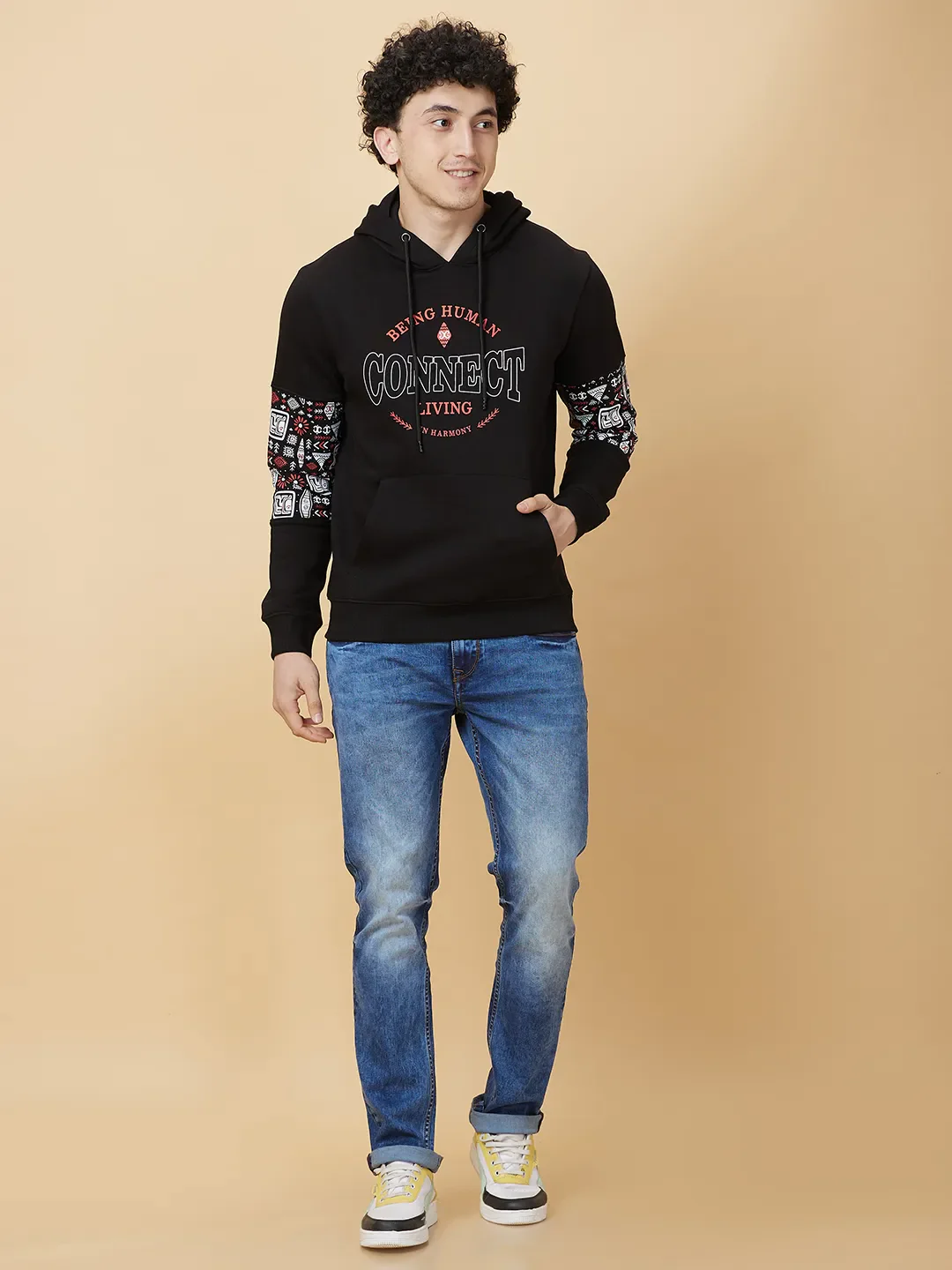 Black Regular Fit Hoodie by Being Human Clothing - Image 2