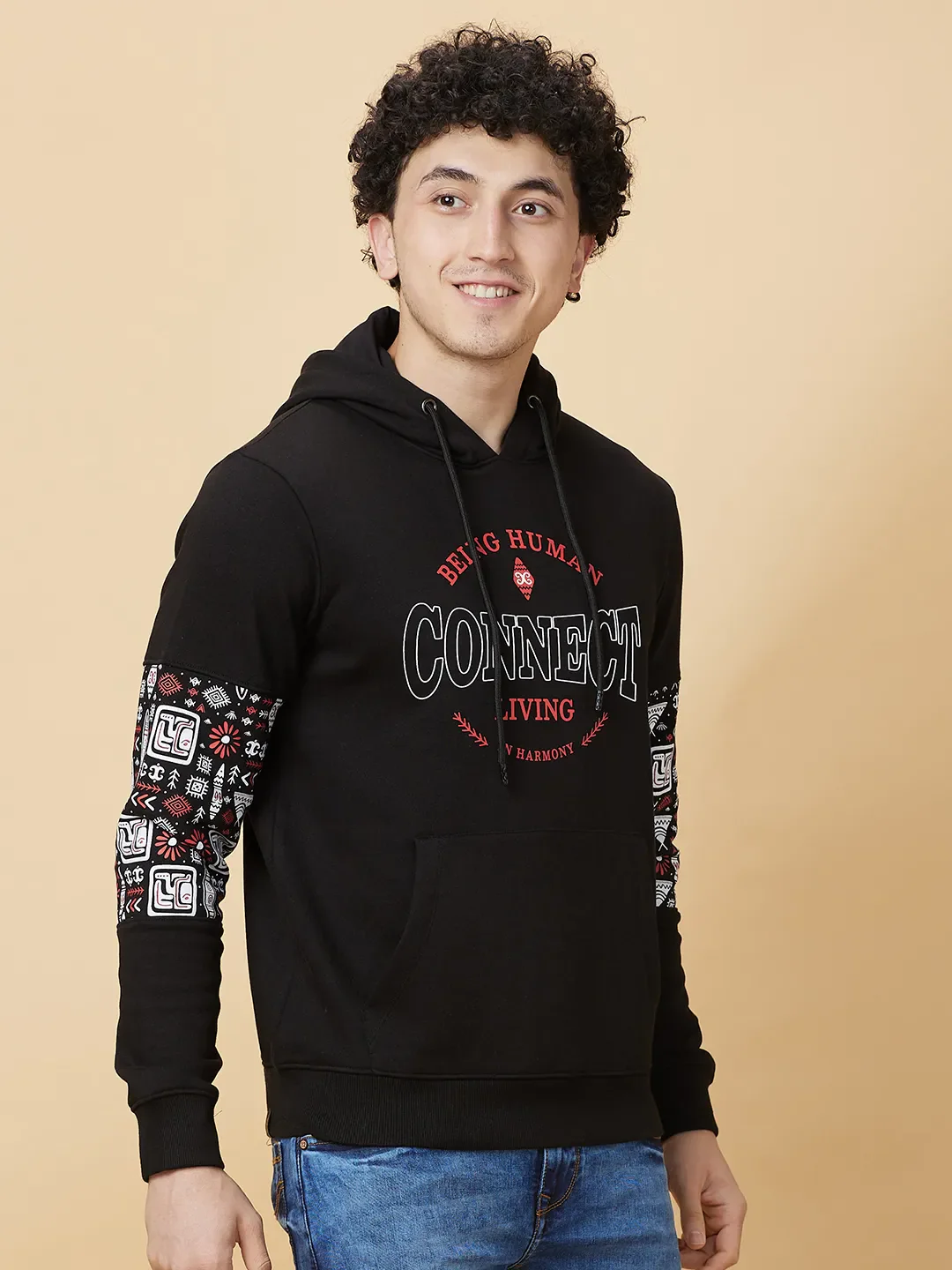 Black Regular Fit Hoodie by Being Human Clothing - Image 4