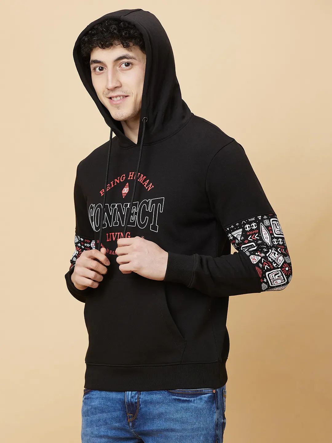 Black Regular Fit Hoodie by Being Human Clothing - Image 7