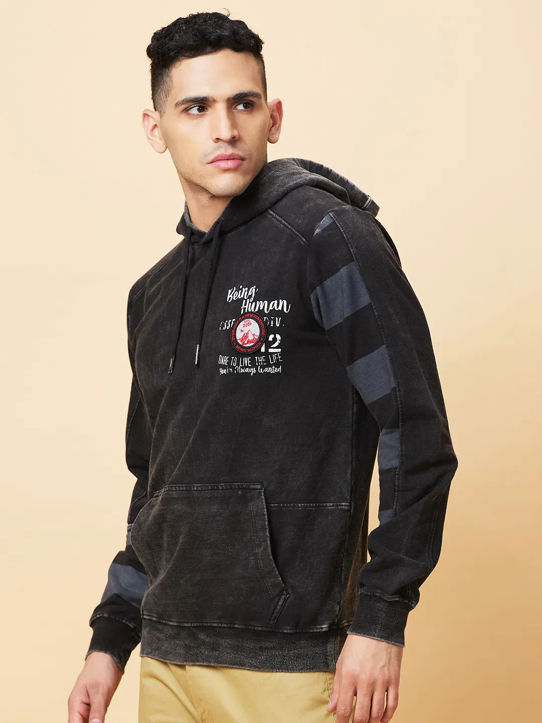 Black Regular Fit Hoodie by Being Human Clothing - Image 4
