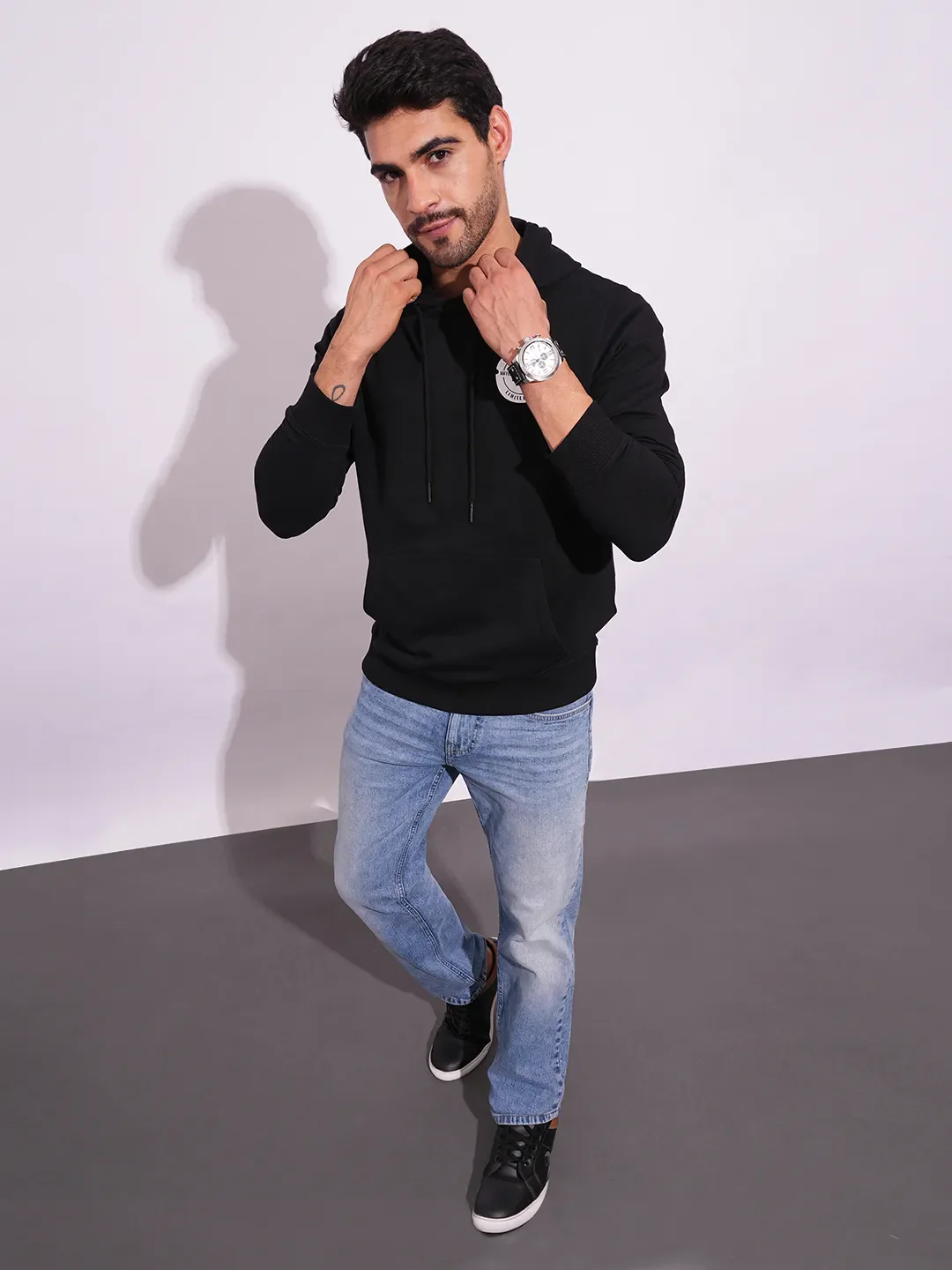 Black Regular Fit  Long Sleeves Men's Hoodie by Being Human Clothing - Image 4