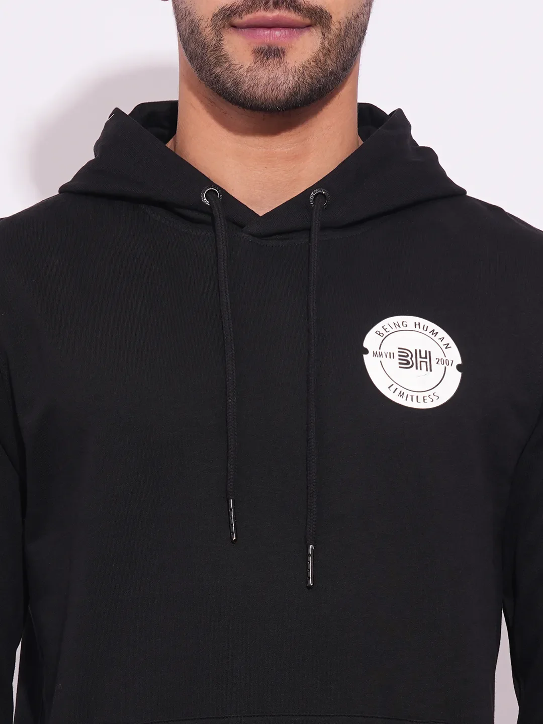 Black Regular Fit  Long Sleeves Men's Hoodie by Being Human Clothing - Image 5