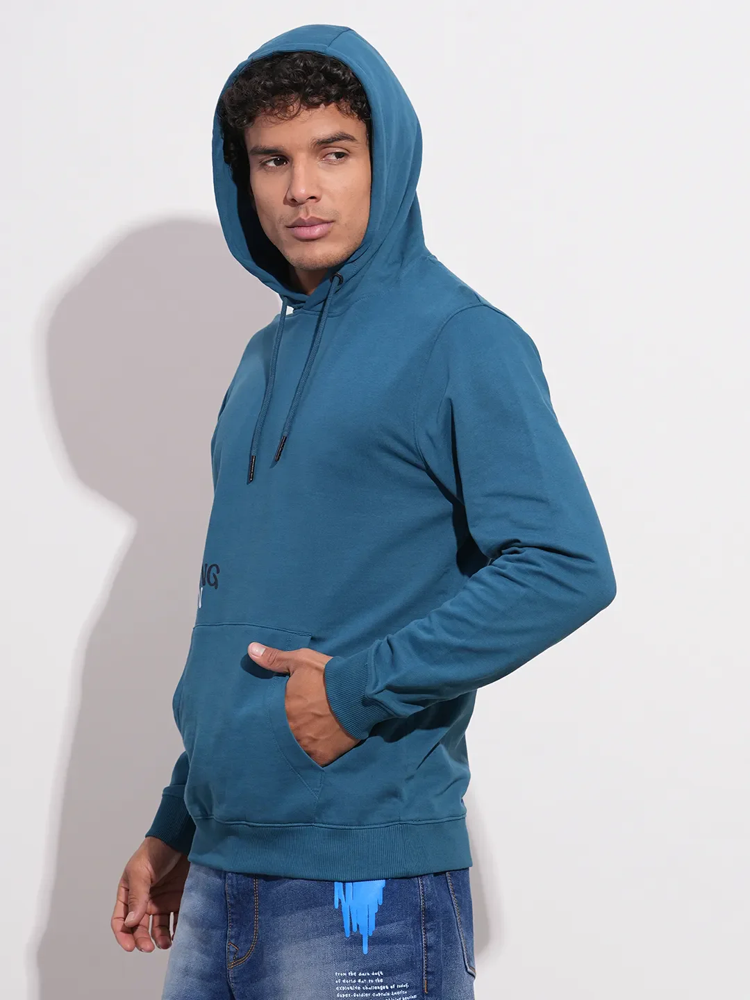 Blue Regular Fit  Long Sleeves Men's Hoodie by Being Human Clothing - Image 2