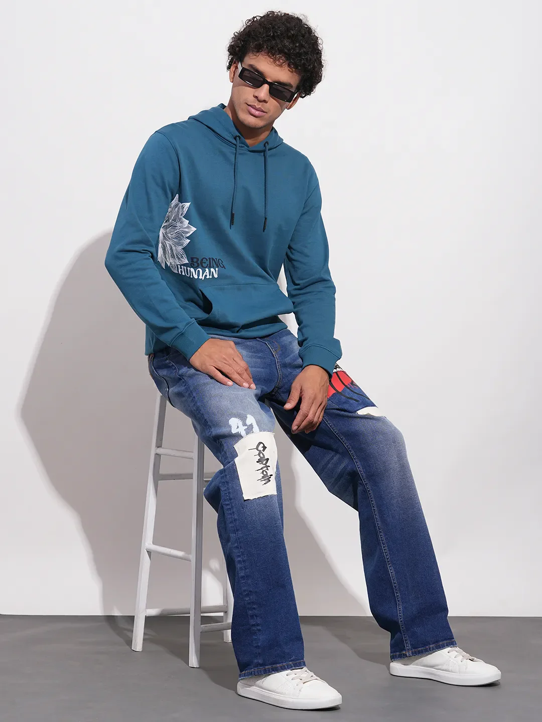 Blue Regular Fit  Long Sleeves Men's Hoodie by Being Human Clothing - Image 4