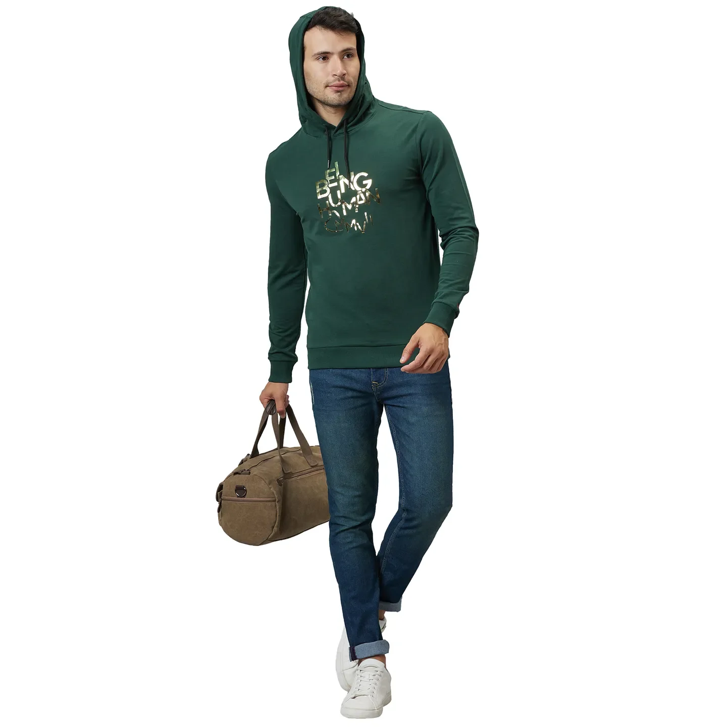 Bottle Green Regular Fit Men's Hoodie by Being Human Clothing - Image 6