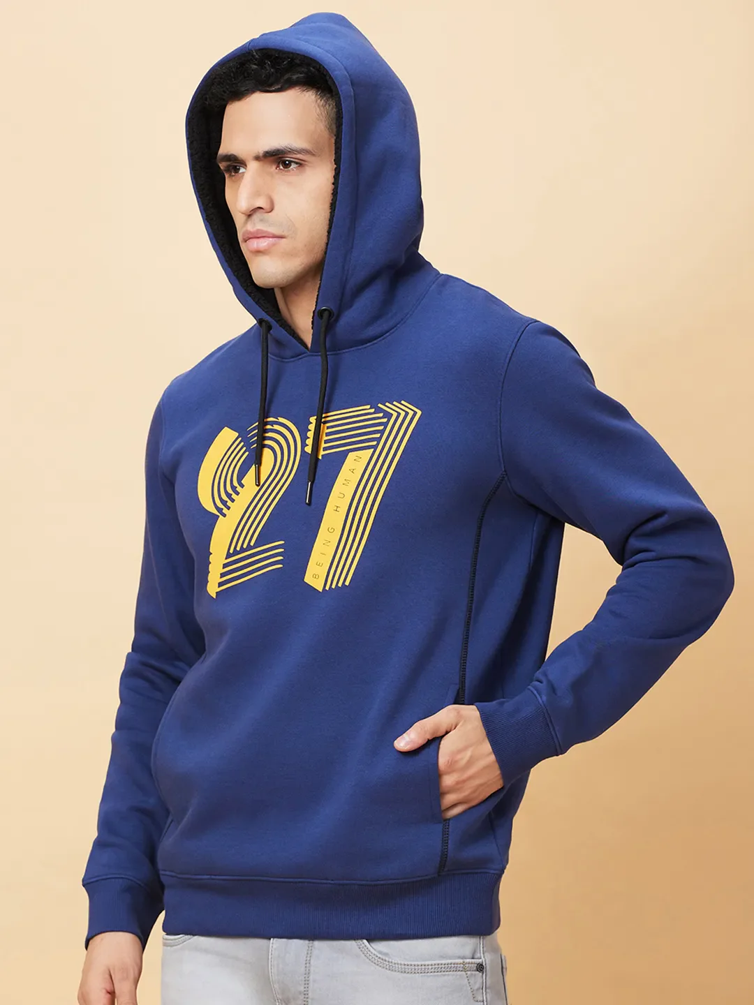 Blue Regular Fit Men's Hoodie by Being Human Clothing - Image 4