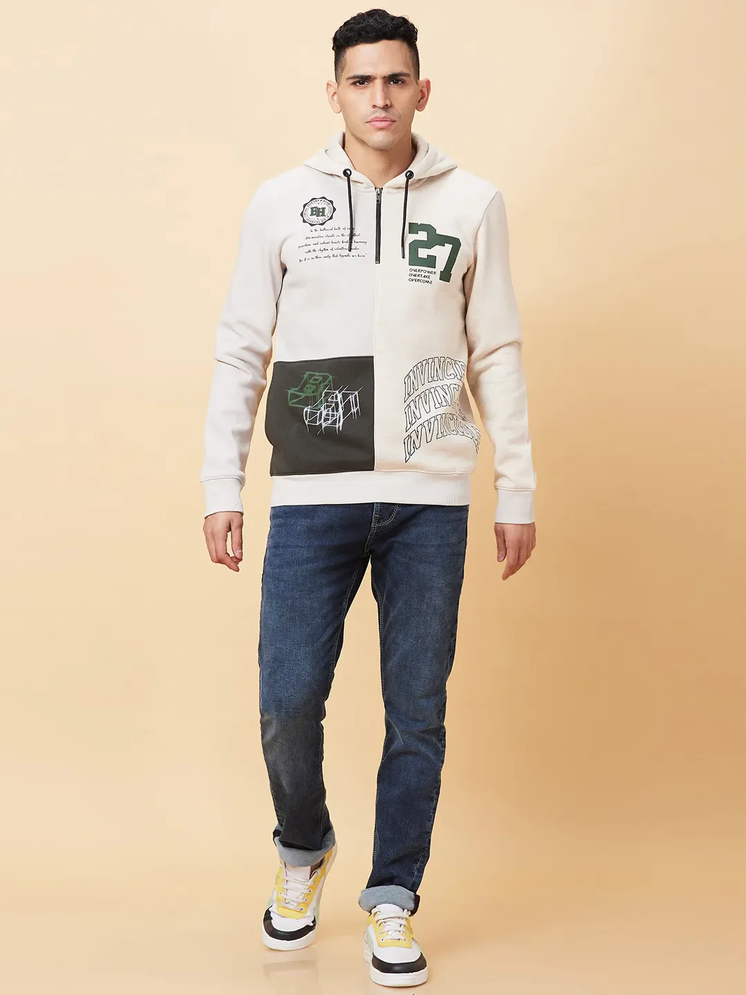 Grey Regular Fit Men's Hoodie by Being Human Clothing - Image 2