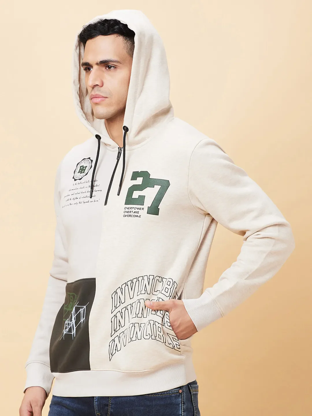 Grey Regular Fit Men's Hoodie by Being Human Clothing - Image 4