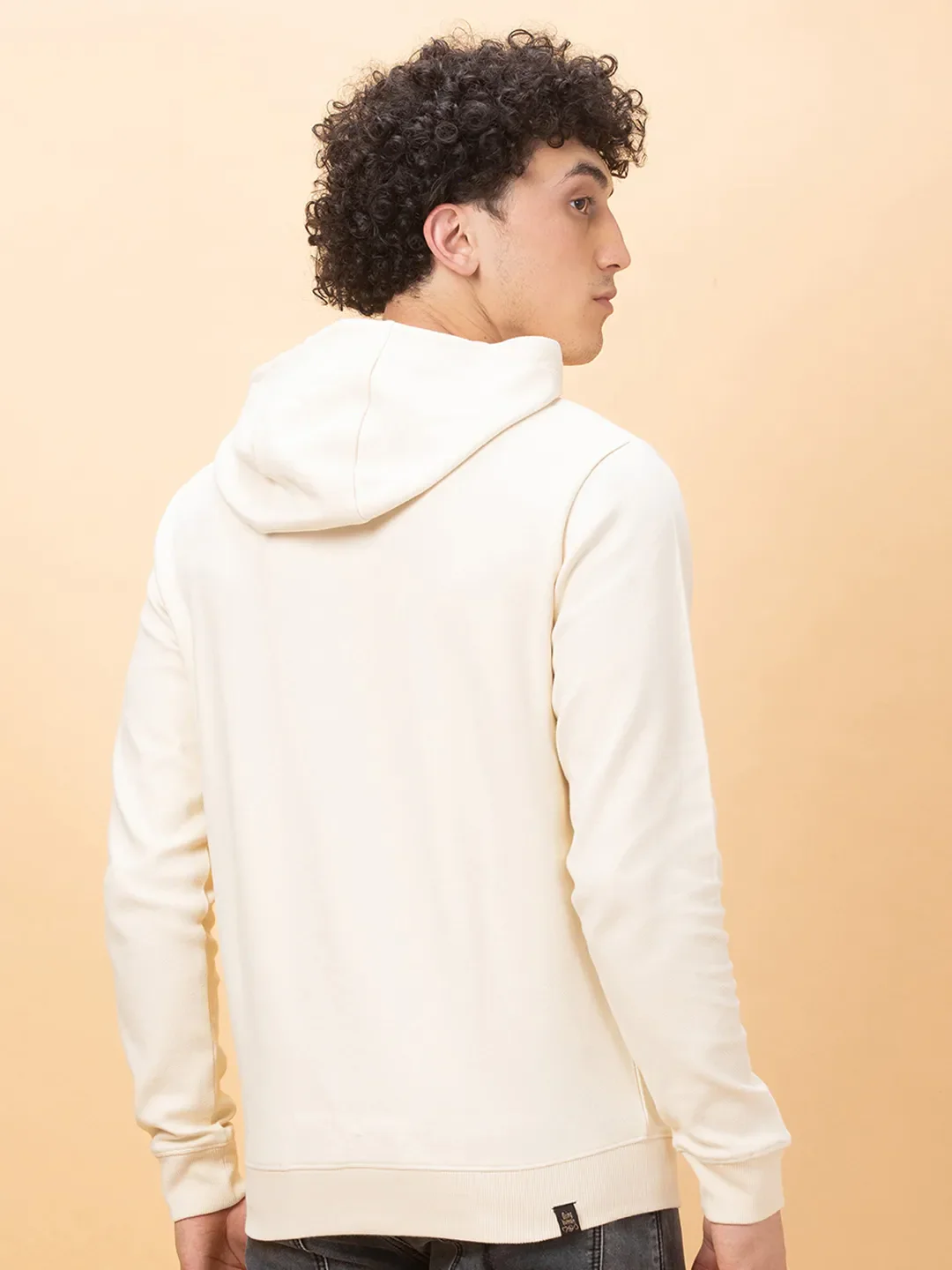 Off White Regular Fit Round Neck Men's Hoodie by Being Human Clothing - Image 3
