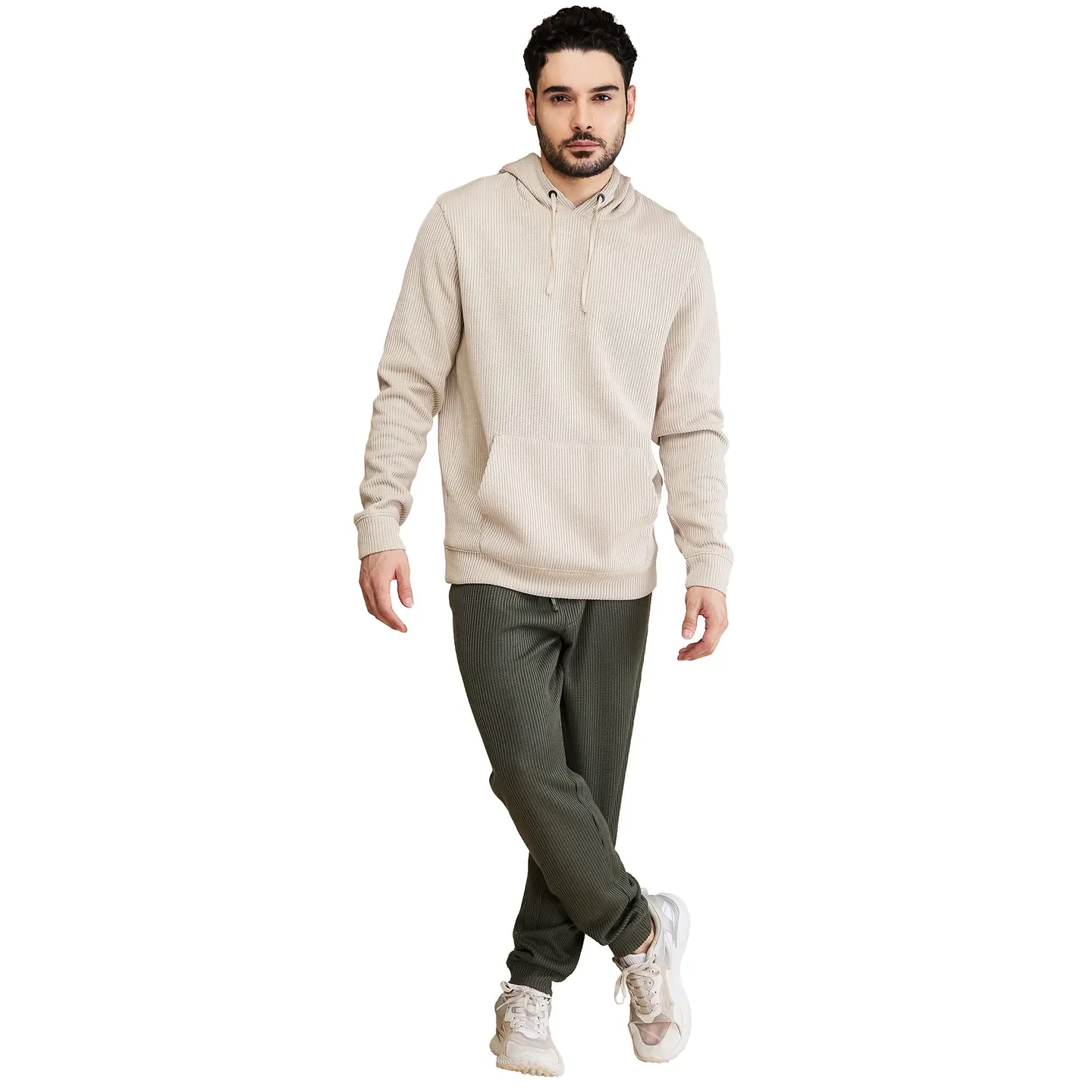 Beige Regular Fit  Long Sleeves Men's Hoodie by Being Human Clothing - Image 2