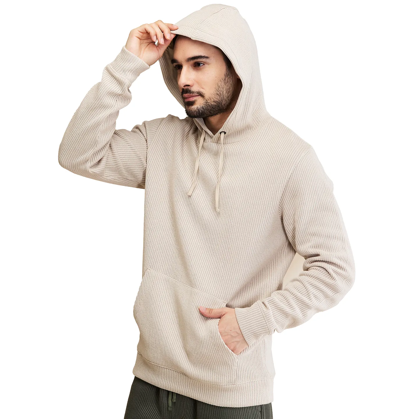 Beige Regular Fit  Long Sleeves Men's Hoodie by Being Human Clothing - Image 4