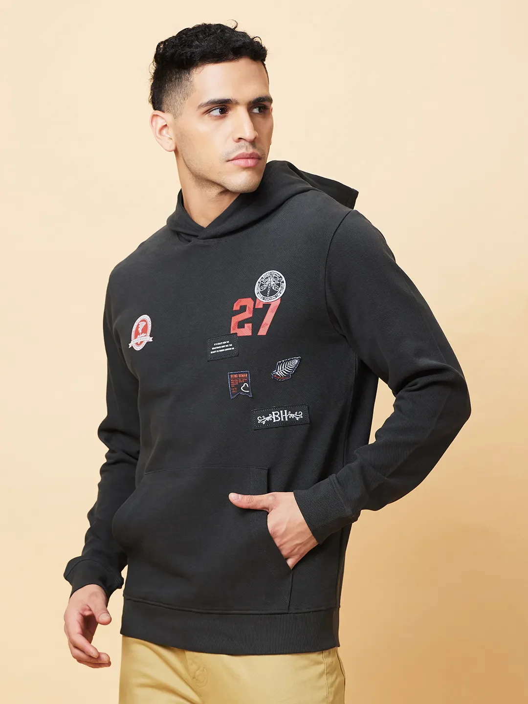 Grey Regular Fit Round Neck Men's Hoodie by Being Human Clothing - Image 4