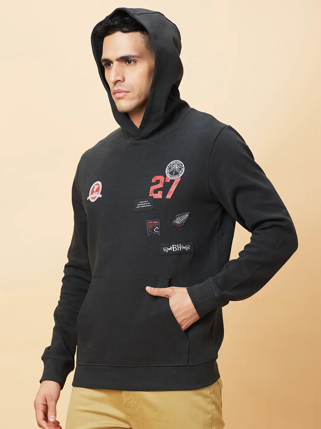 Grey Regular Fit Round Neck Men's Hoodie by Being Human Clothing - Image 7