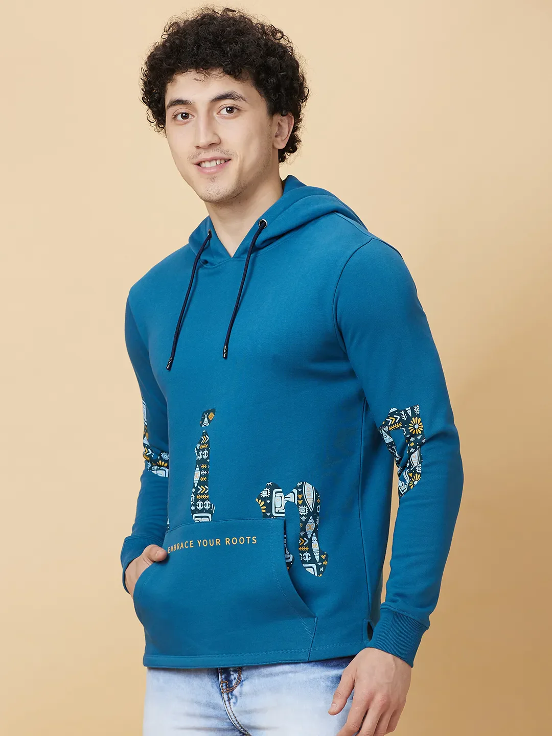 Teal Regular Fit Men's Hoodie by Being Human Clothing - Image 4