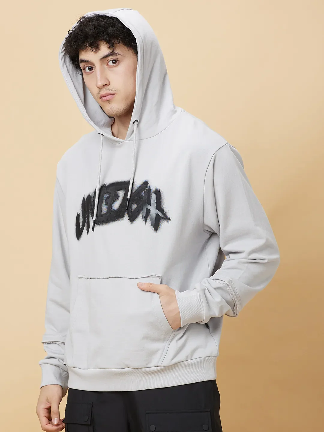 Grey Regular Fit Round Neck Men's Hoodie by Being Human Clothing - Image 7