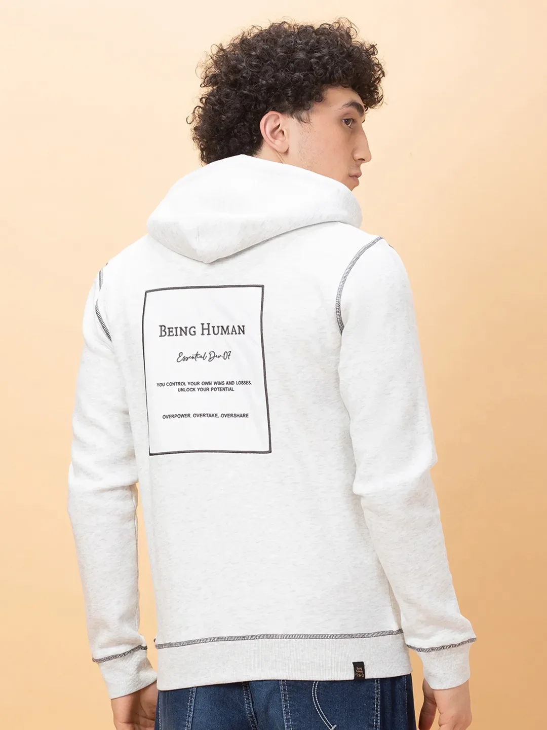 Grey Regular Fit Men's Hoodie by Being Human Clothing - Image 3