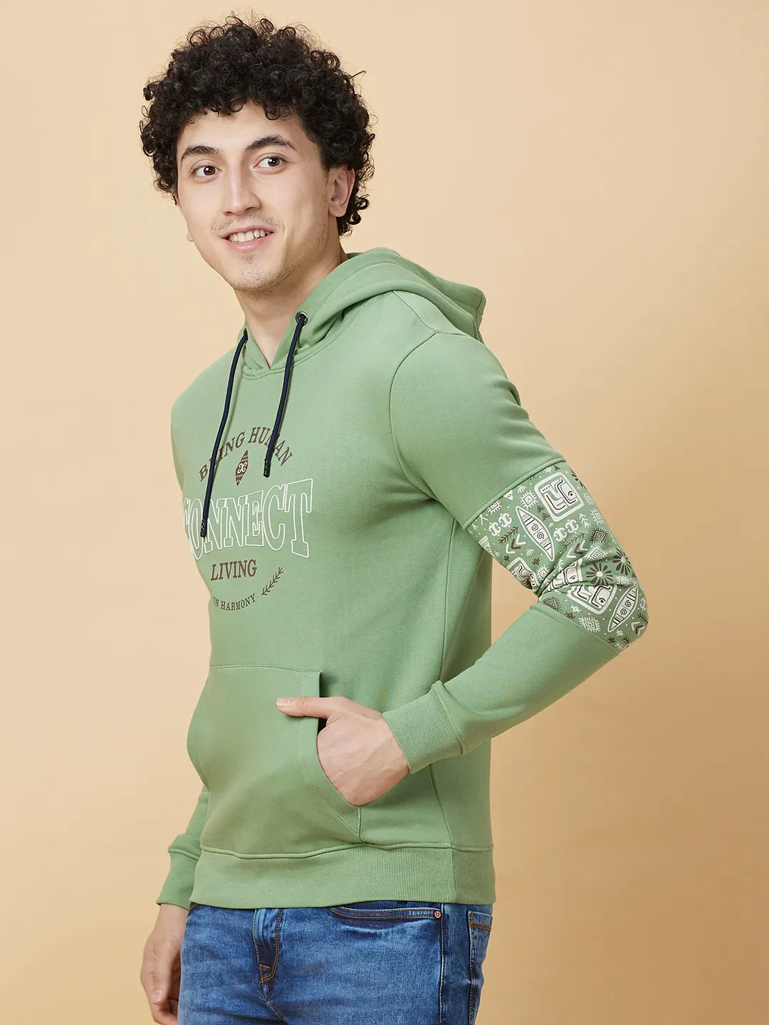 Green Regular Fit  Long Sleeves Men's Hoodie by Being Human Clothing - Image 4