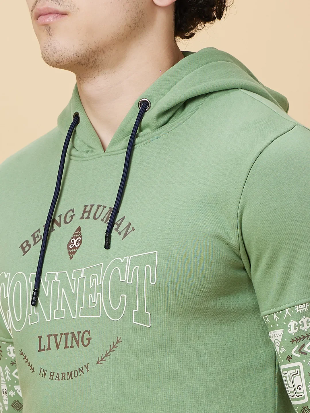 Green Regular Fit  Long Sleeves Men's Hoodie by Being Human Clothing - Image 5