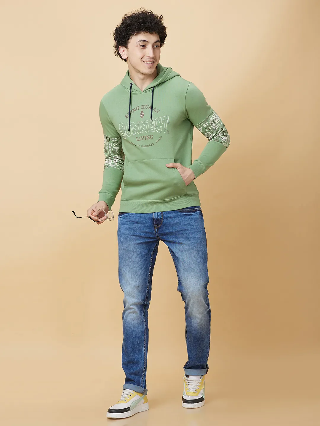 Green Regular Fit  Long Sleeves Men's Hoodie by Being Human Clothing - Image 6