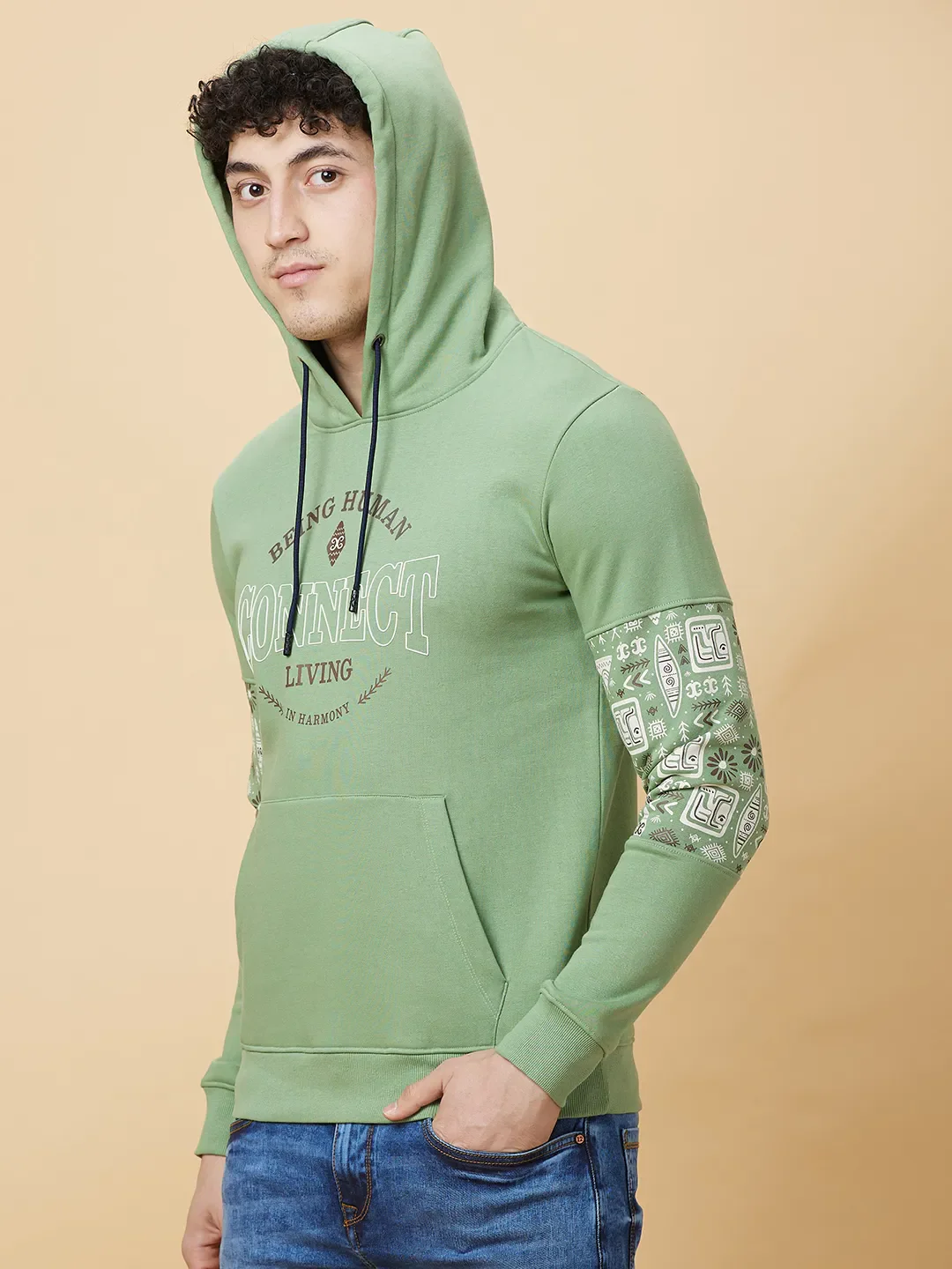Green Regular Fit  Long Sleeves Men's Hoodie by Being Human Clothing - Image 7