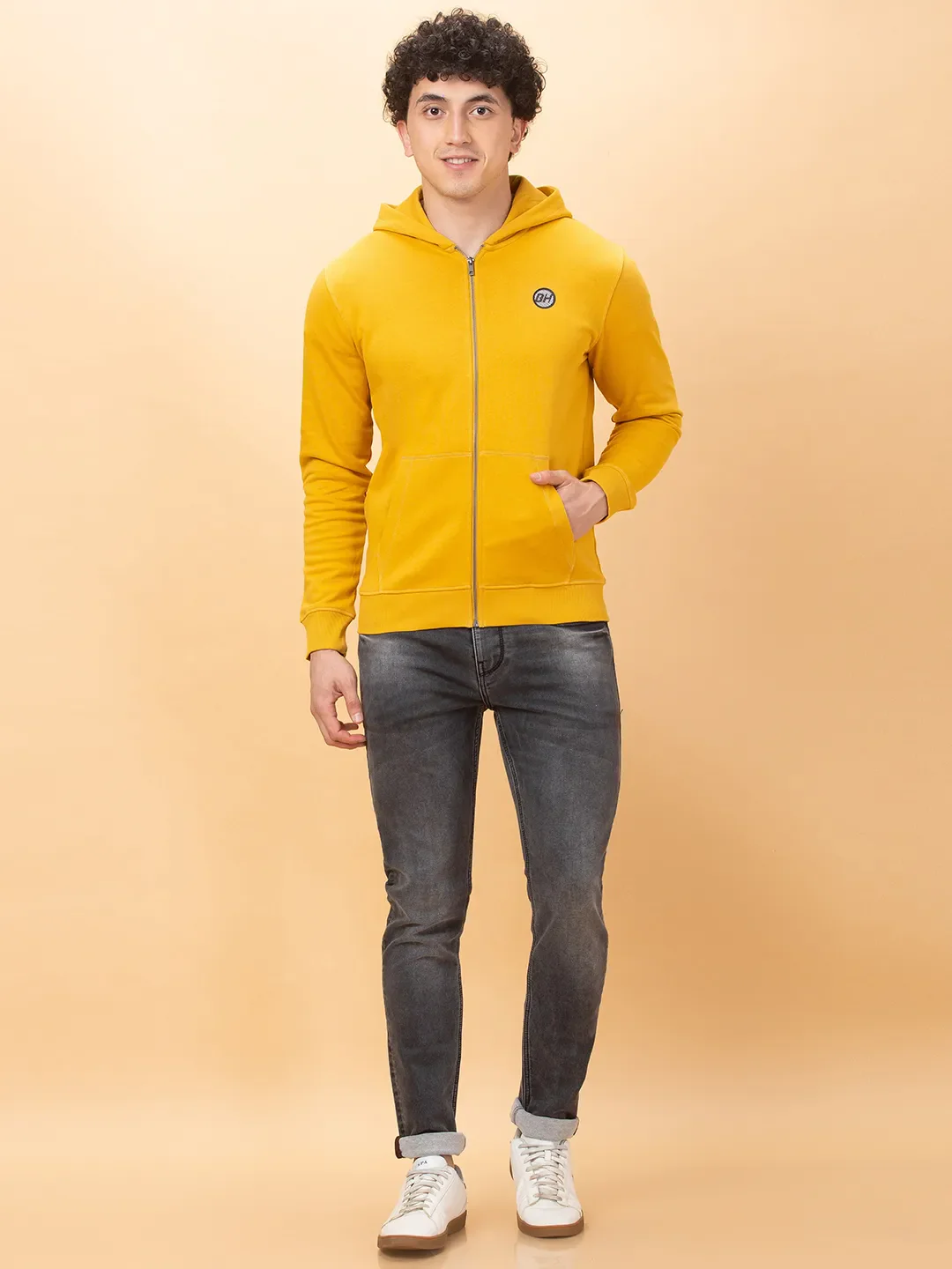 Yellow Regular Fit  Long Sleeves Men's Hoodie by Being Human Clothing - Image 2