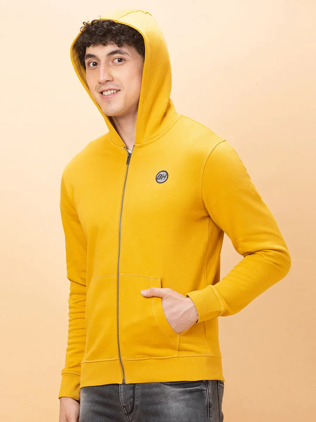 Yellow Regular Fit  Long Sleeves Men's Hoodie by Being Human Clothing - Image 4