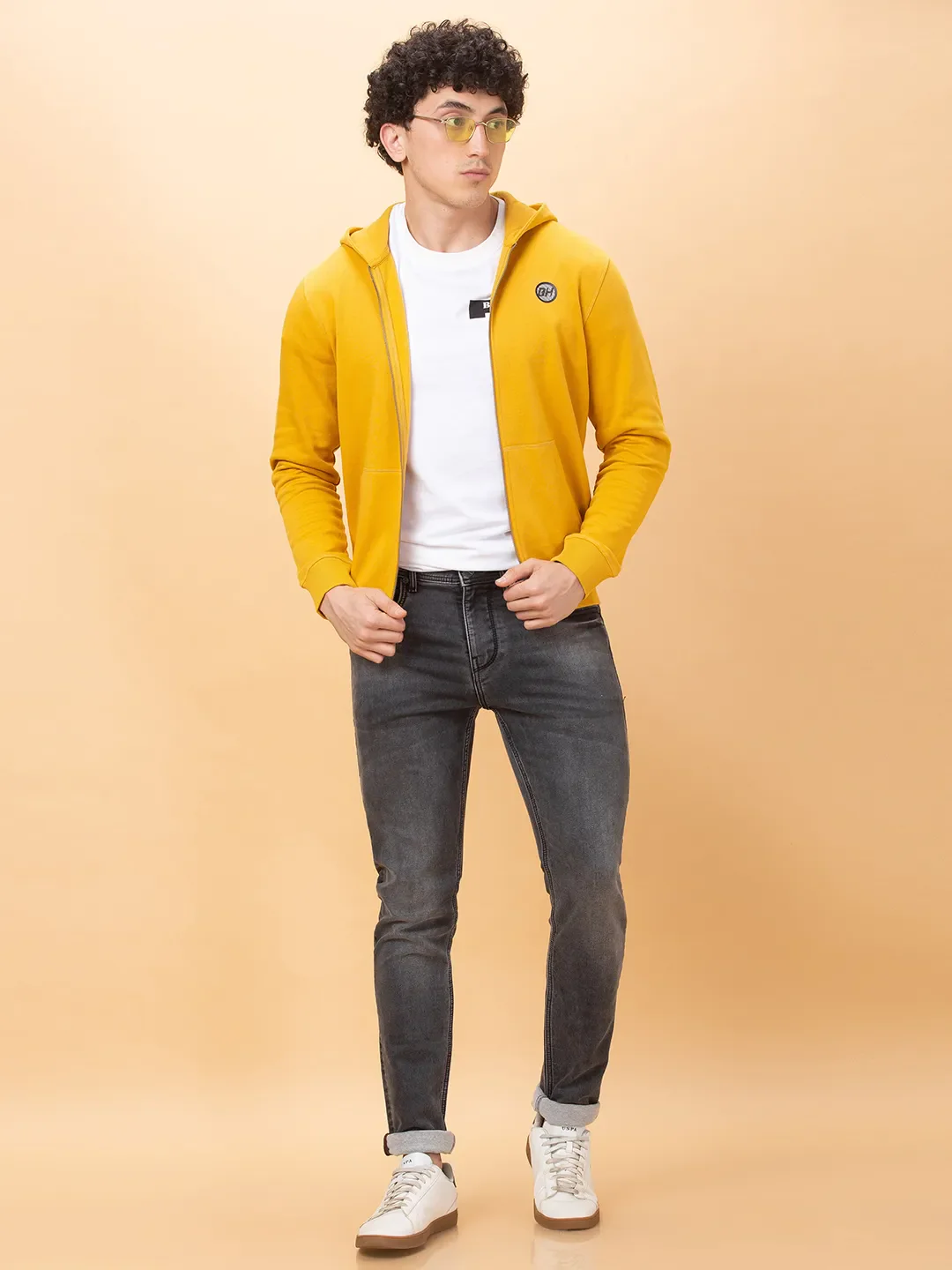 Yellow Regular Fit  Long Sleeves Men's Hoodie by Being Human Clothing - Image 6