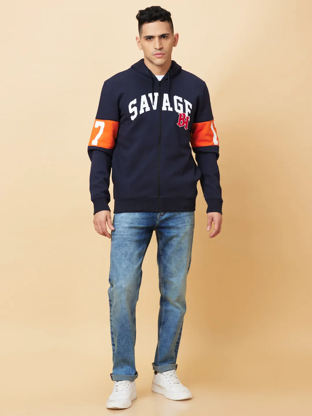Navy Regular Fit Men's Hoodie by Being Human Clothing - Image 2