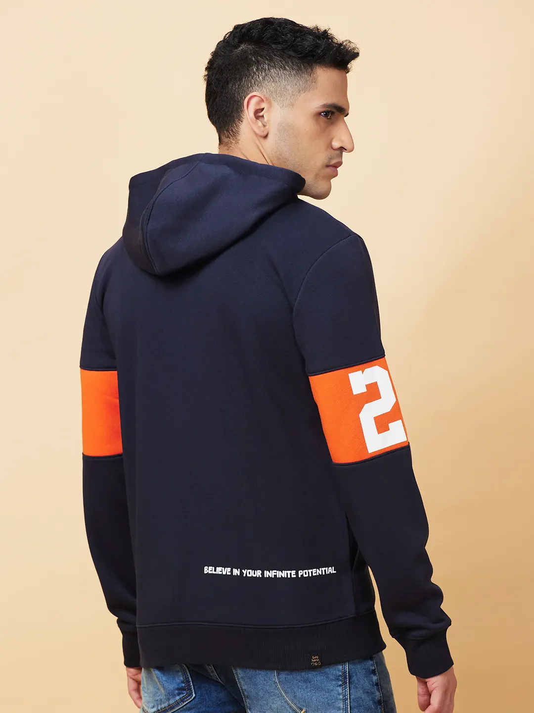 Navy Regular Fit Men's Hoodie by Being Human Clothing - Image 3
