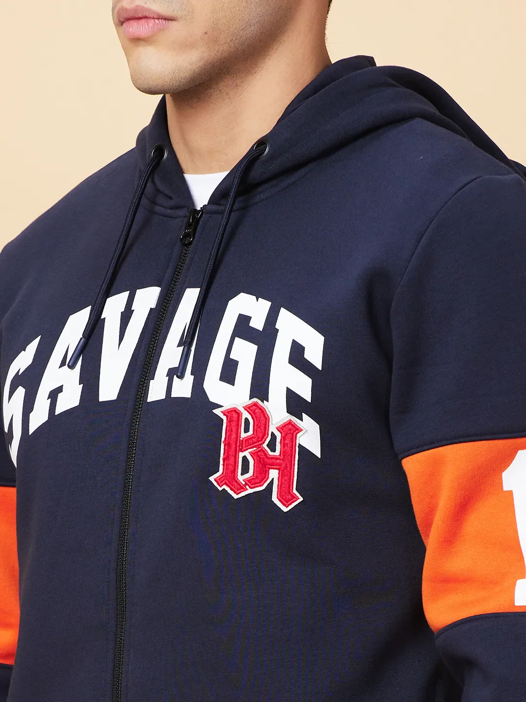 Navy Regular Fit Men's Hoodie by Being Human Clothing - Image 5