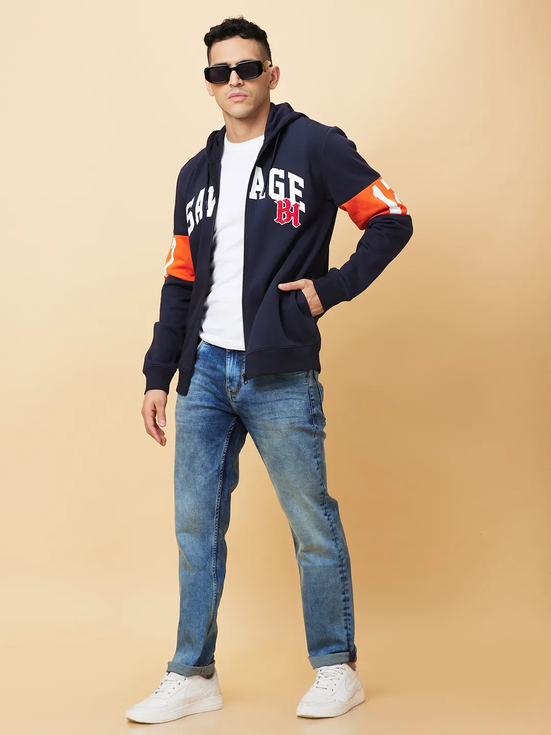 Navy Regular Fit Men's Hoodie by Being Human Clothing - Image 6
