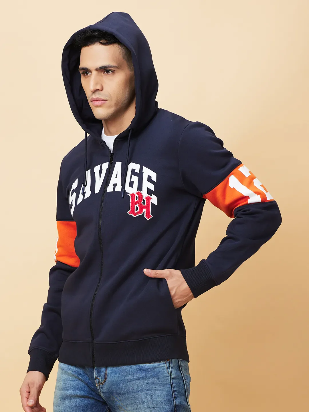 Navy Regular Fit Men's Hoodie by Being Human Clothing - Image 7