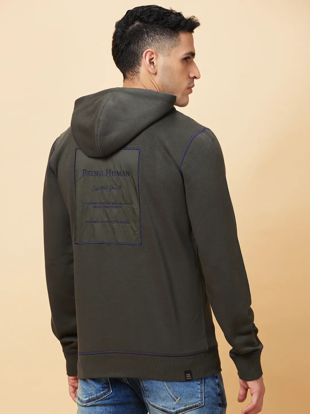 Olive Regular Fit Men's Hoodie by Being Human Clothing - Image 3