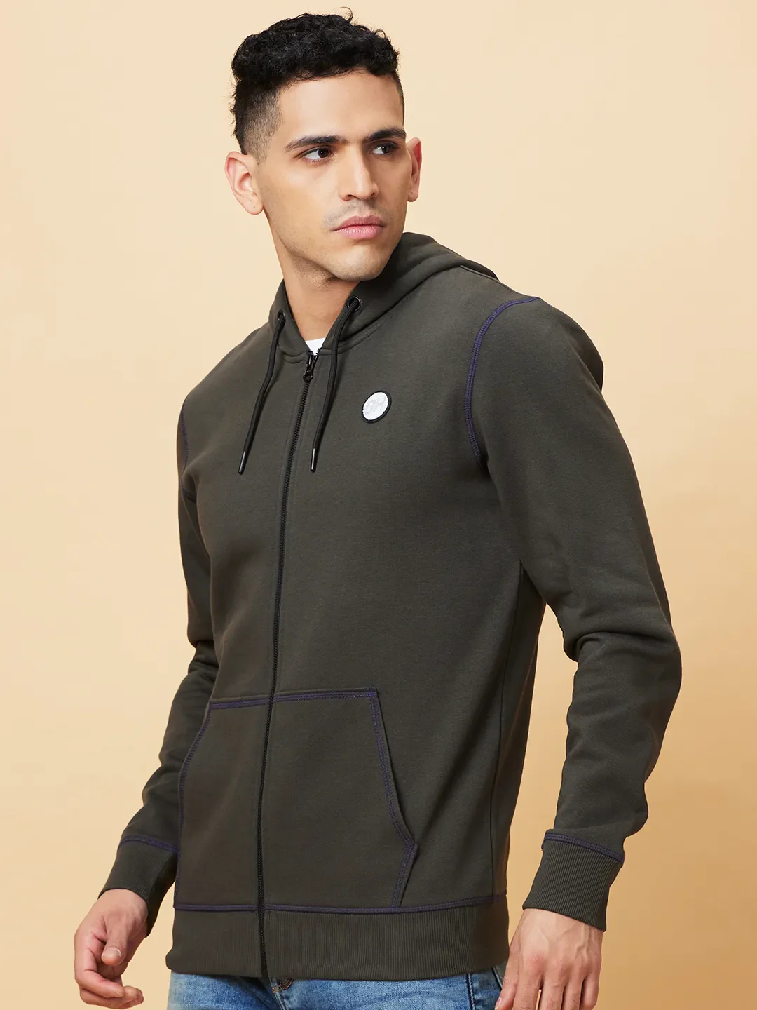 Olive Regular Fit Men's Hoodie by Being Human Clothing - Image 4