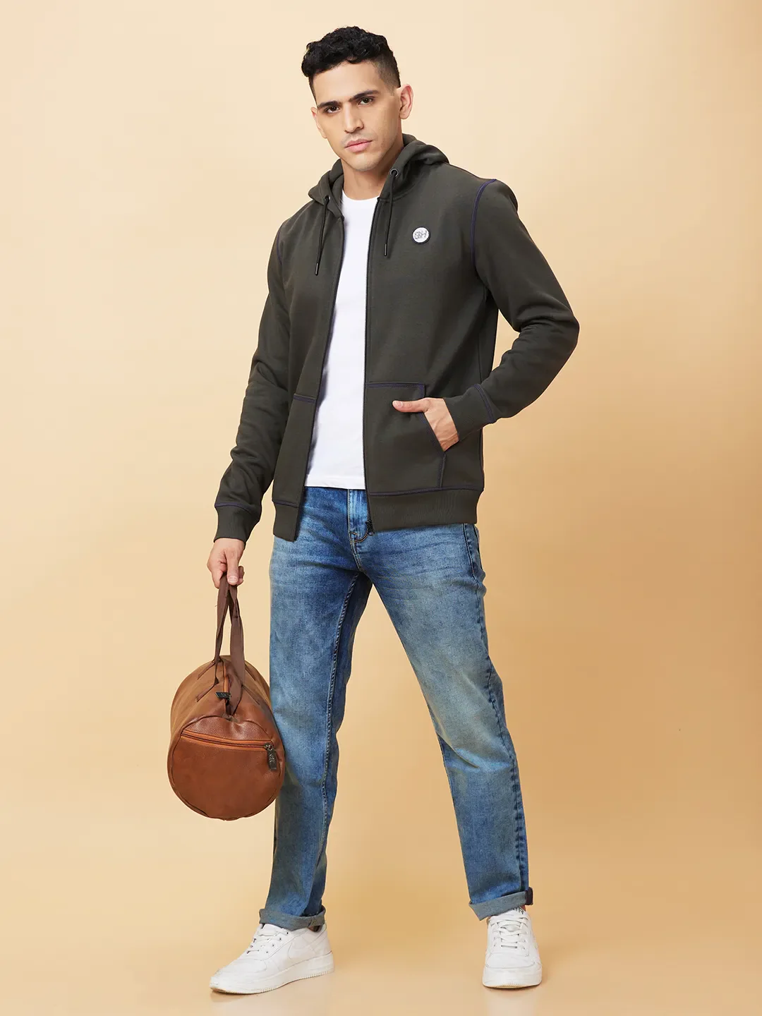 Olive Regular Fit Men's Hoodie by Being Human Clothing - Image 6