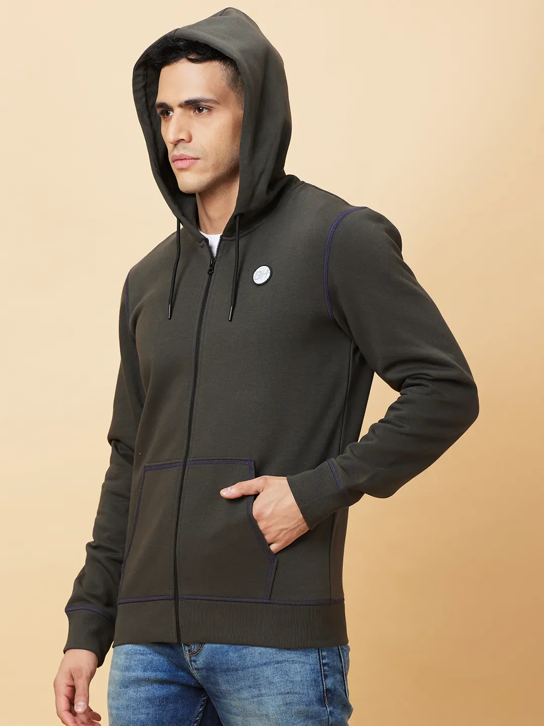 Olive Regular Fit Men's Hoodie by Being Human Clothing - Image 7