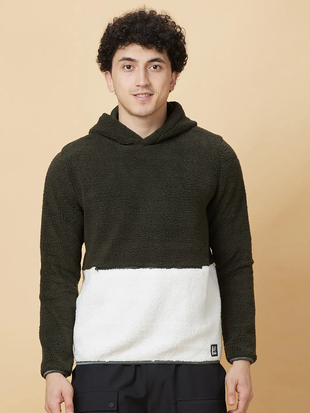 Olive Regular Fit High Neck Men's Hoodie by Being Human Clothing