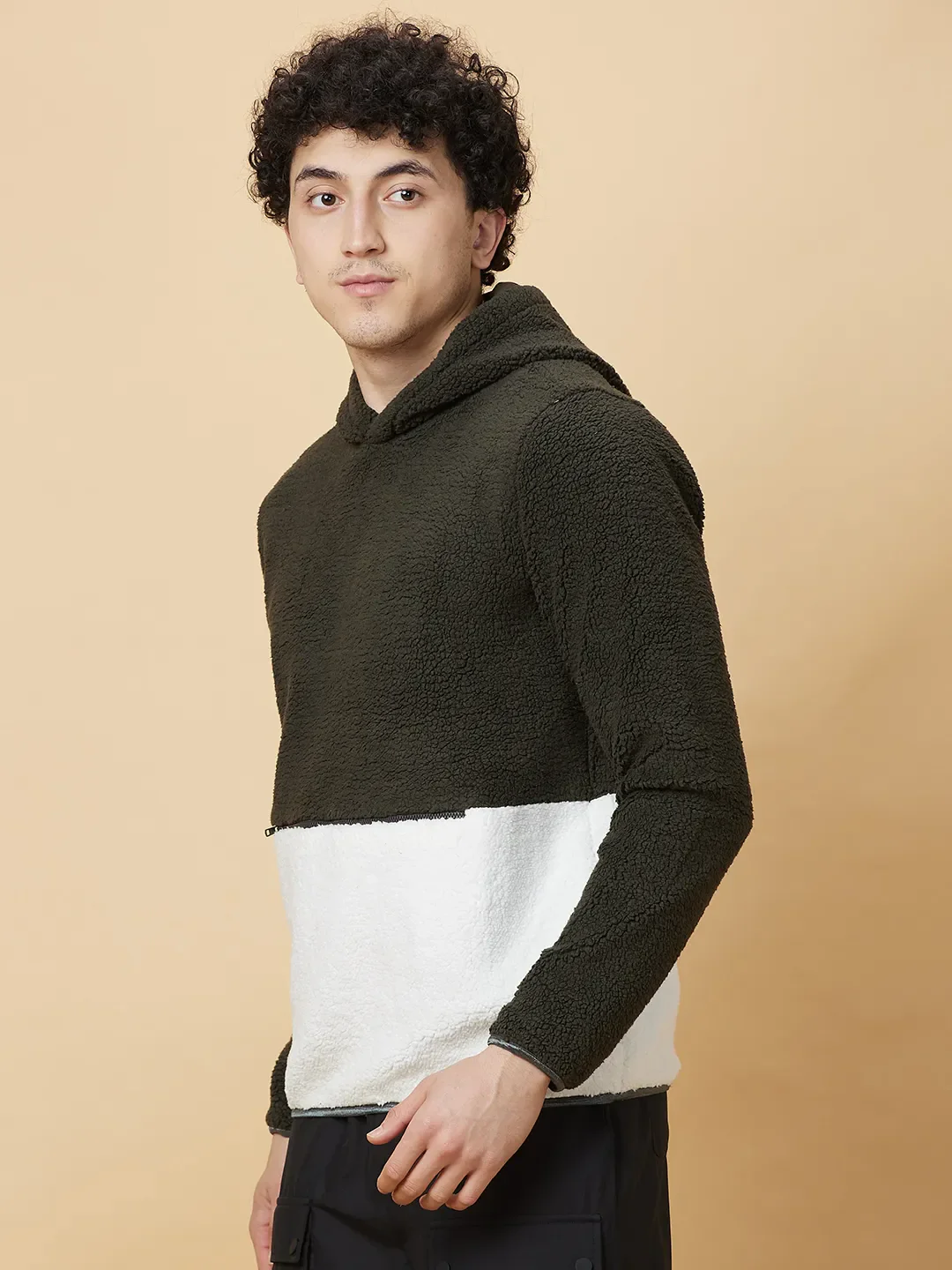 Olive Regular Fit High Neck Men's Hoodie by Being Human Clothing - Image 4