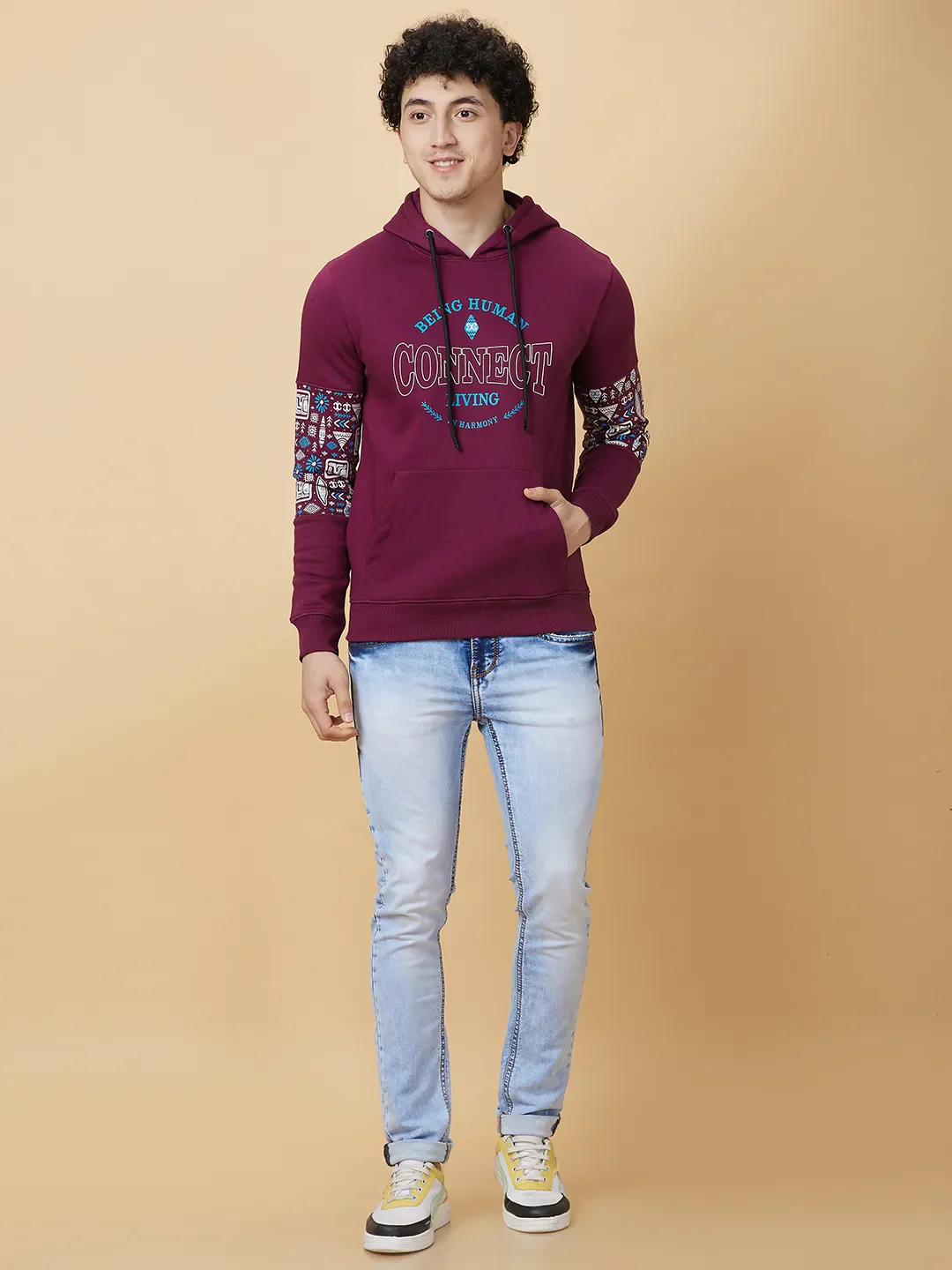 Purple Regular Fit Men's Hoodie by Being Human Clothing - Image 2
