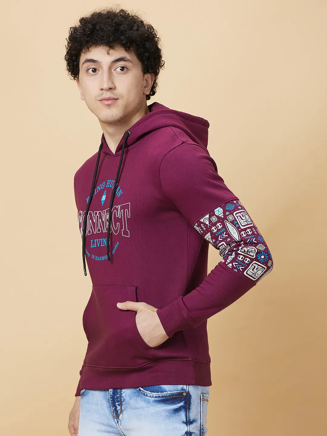 Purple Regular Fit Men's Hoodie by Being Human Clothing - Image 4