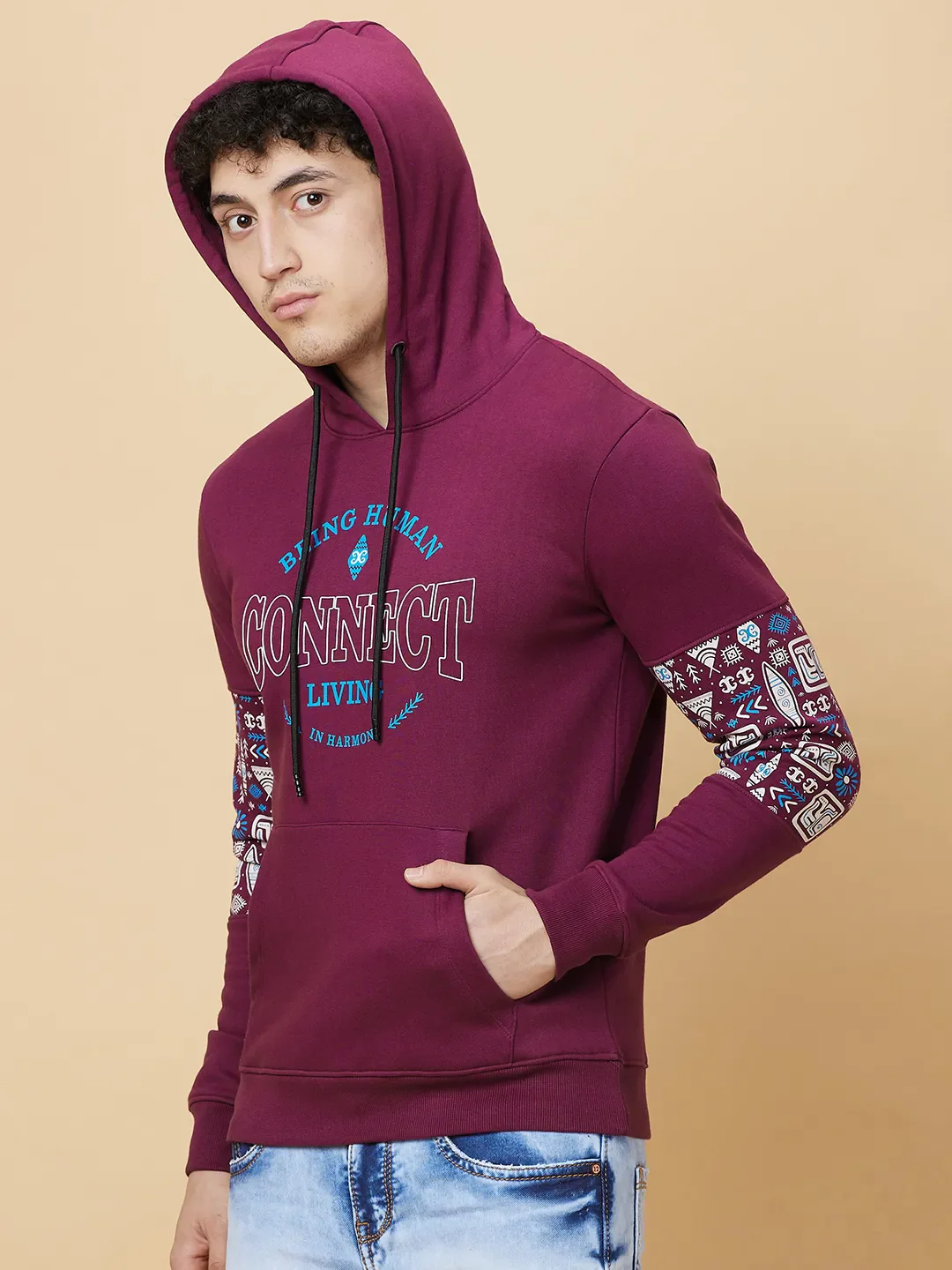 Purple Regular Fit Men's Hoodie by Being Human Clothing - Image 7