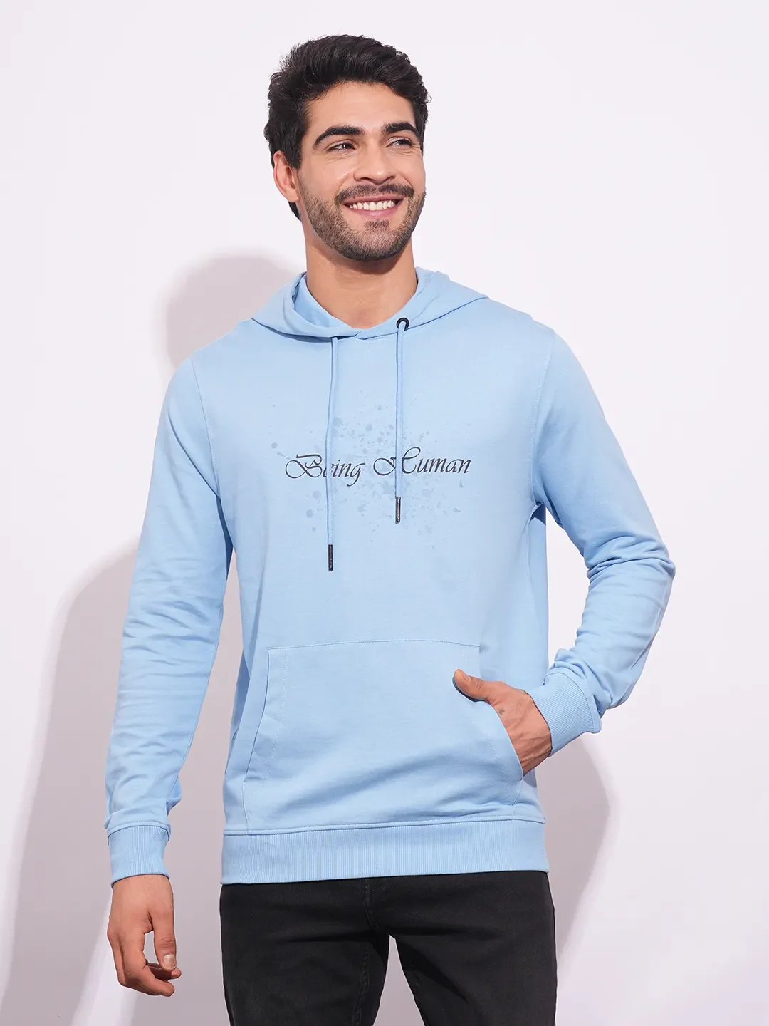 Blue Regular Fit  Long Sleeves Men's Hoodie by Being Human Clothing