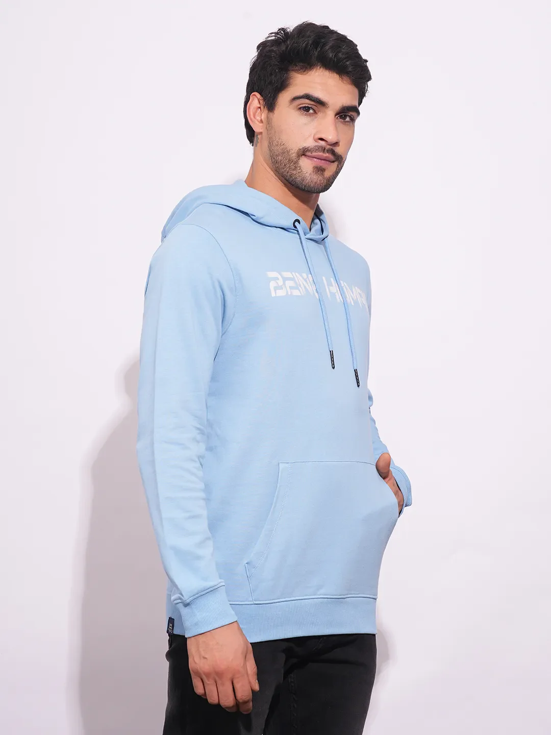Blue Regular Fit  Long Sleeves Men's Hoodie by Being Human Clothing - Image 2