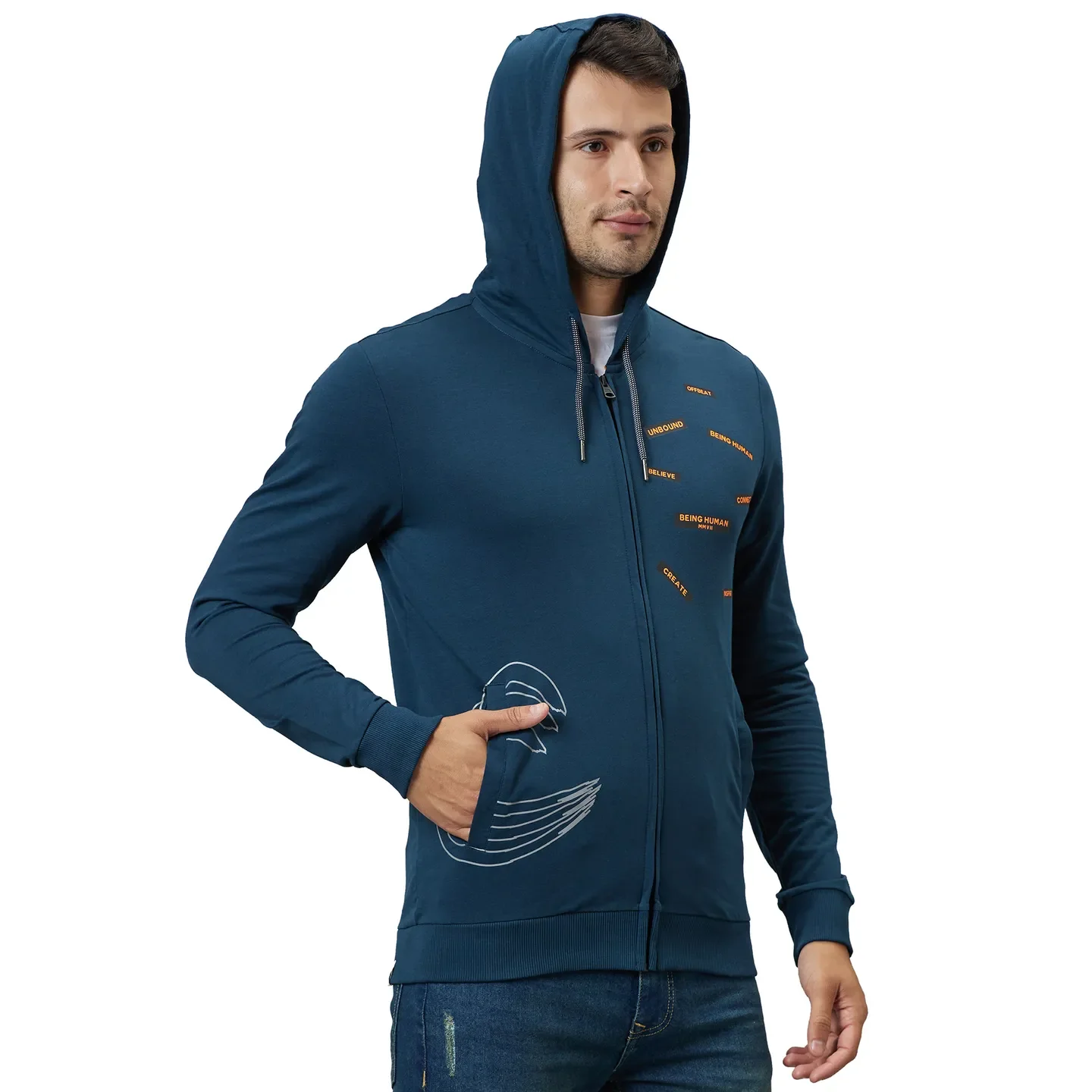 Green Regular Fit  Long Sleeves Men's Hoodie by Being Human Clothing - Image 4