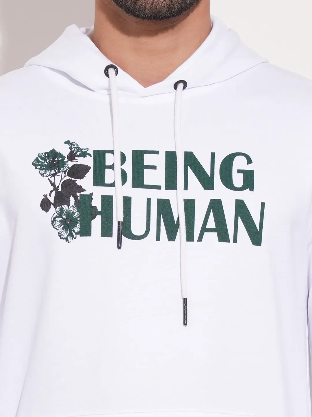 White Regular Fit  Long Sleeves Men's Hoodie by Being Human Clothing - Image 6
