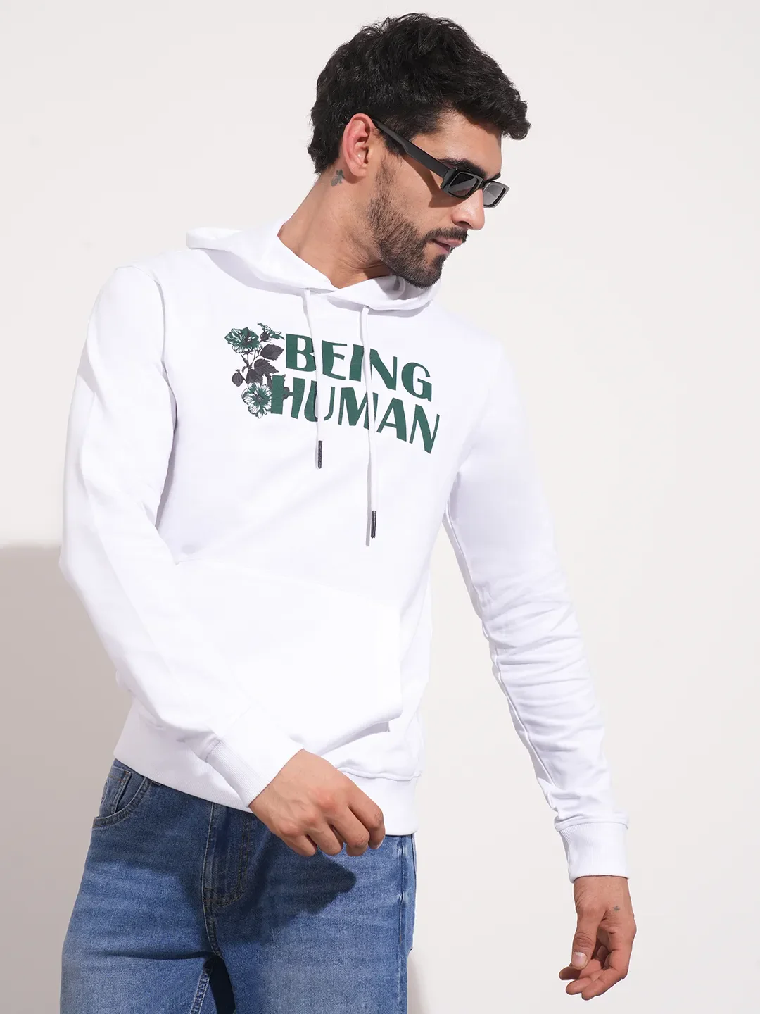 White Regular Fit  Long Sleeves Men's Hoodie by Being Human Clothing - Image 7