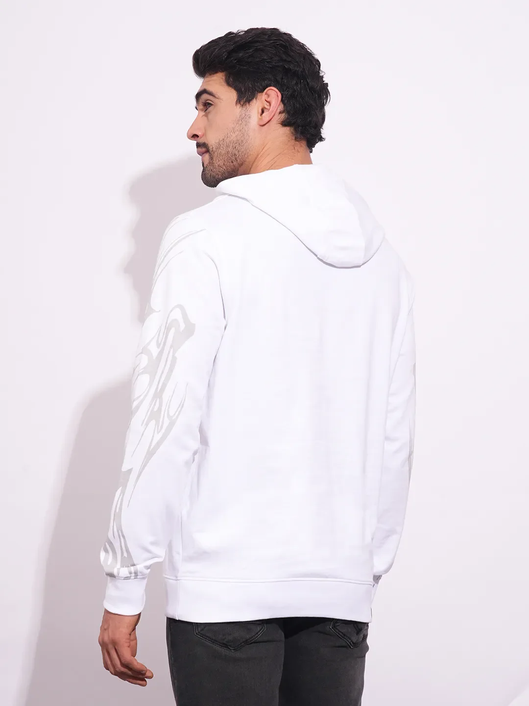 White Regular Fit  Long Sleeves Men's Hoodie by Being Human Clothing - Image 3