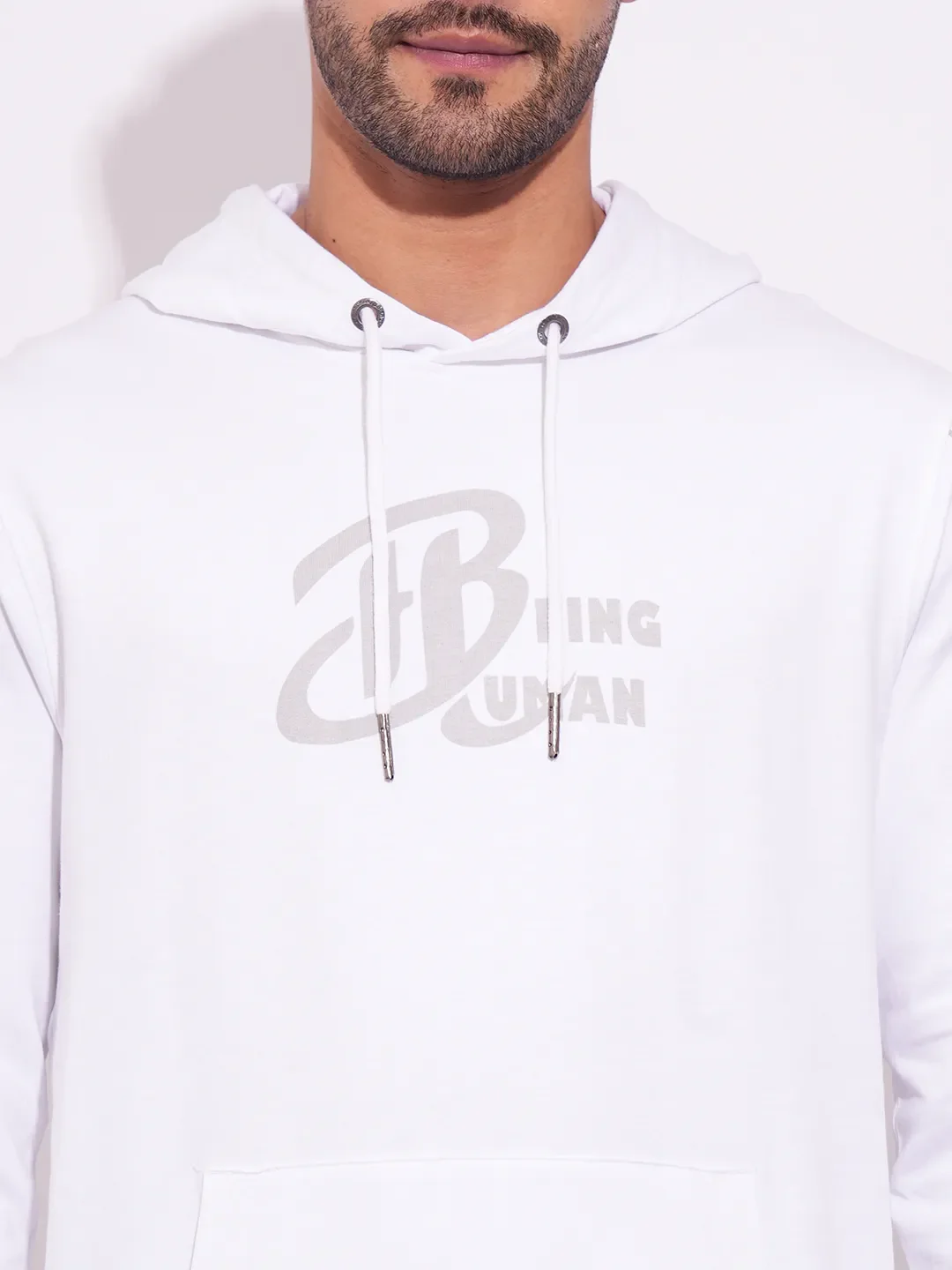 White Regular Fit  Long Sleeves Men's Hoodie by Being Human Clothing - Image 5