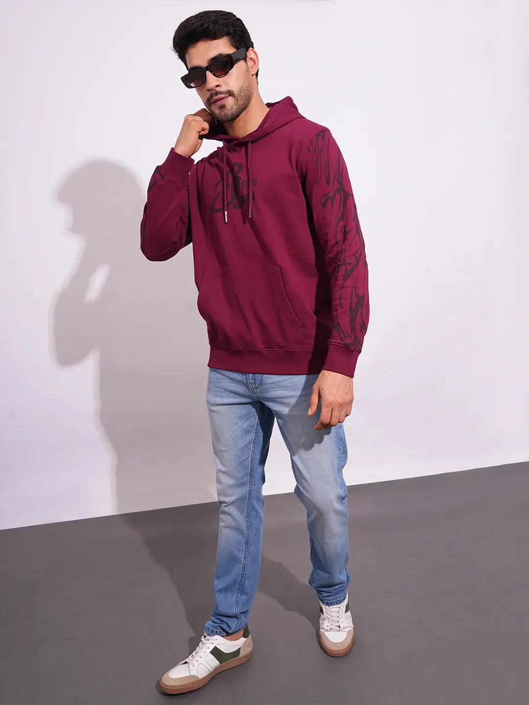 Red Regular Fit  Long Sleeves Men's Hoodie by Being Human Clothing - Image 4