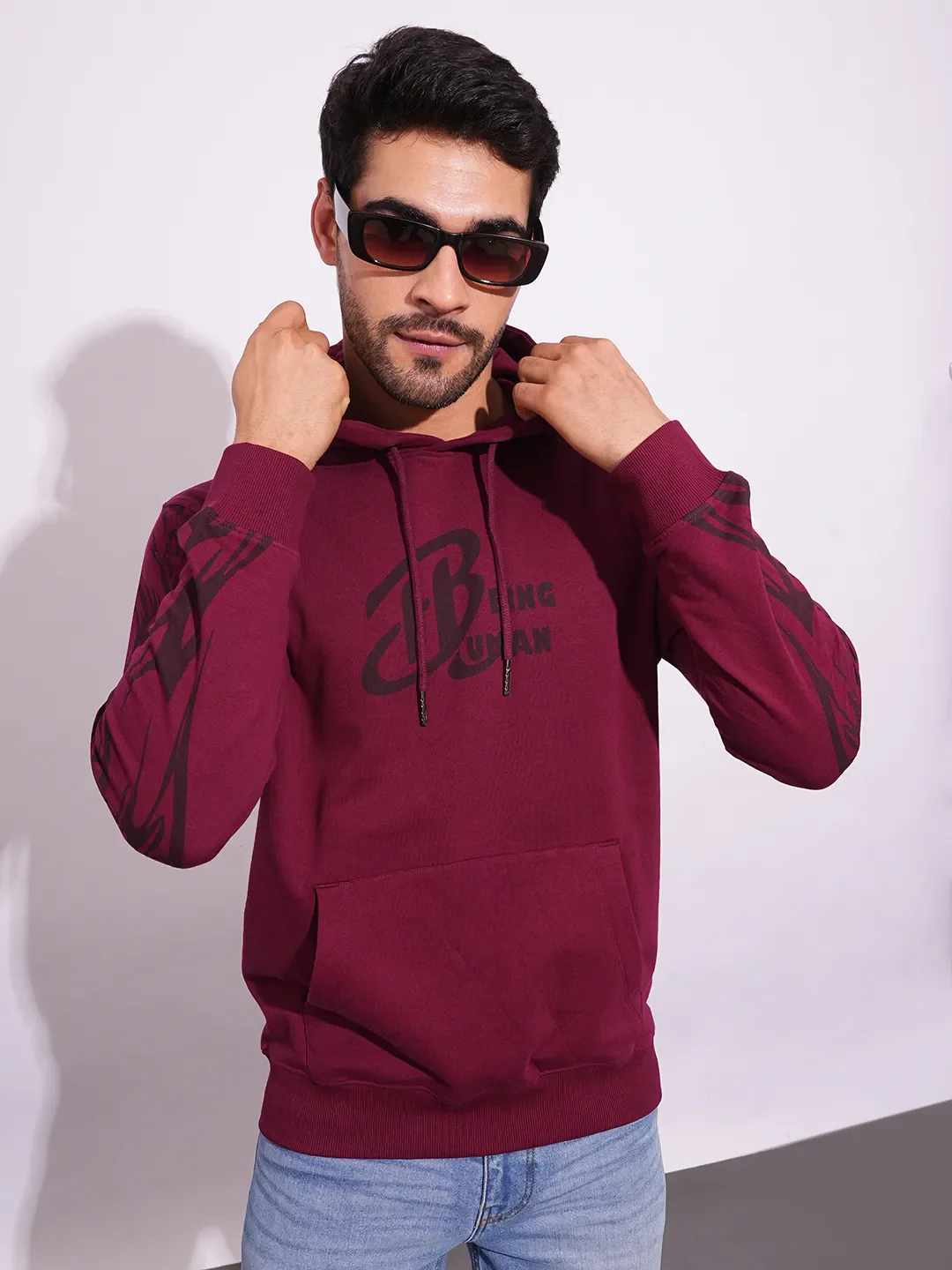 Red Regular Fit  Long Sleeves Men's Hoodie by Being Human Clothing - Image 6